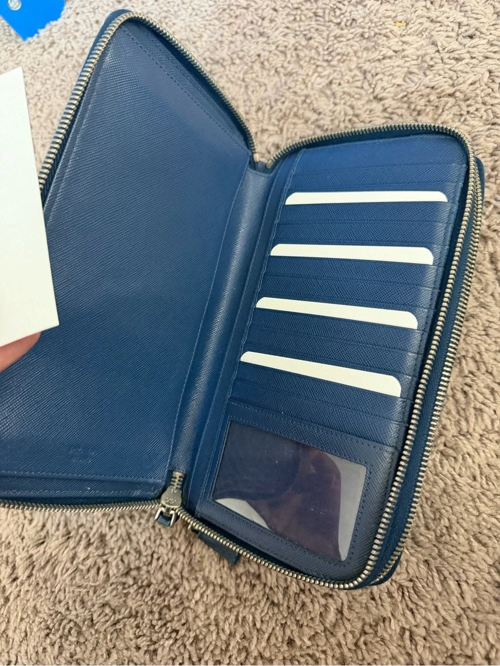 Navy Zip-Around Prada Wallet